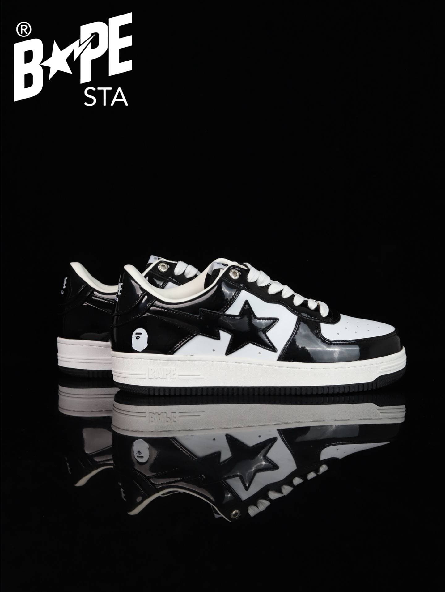 A BATHING-APE Classic Lacquer Leather Splicing Fashion Board Shoes Air Force No.1 Board Shoes Men And Women 22 Color Options