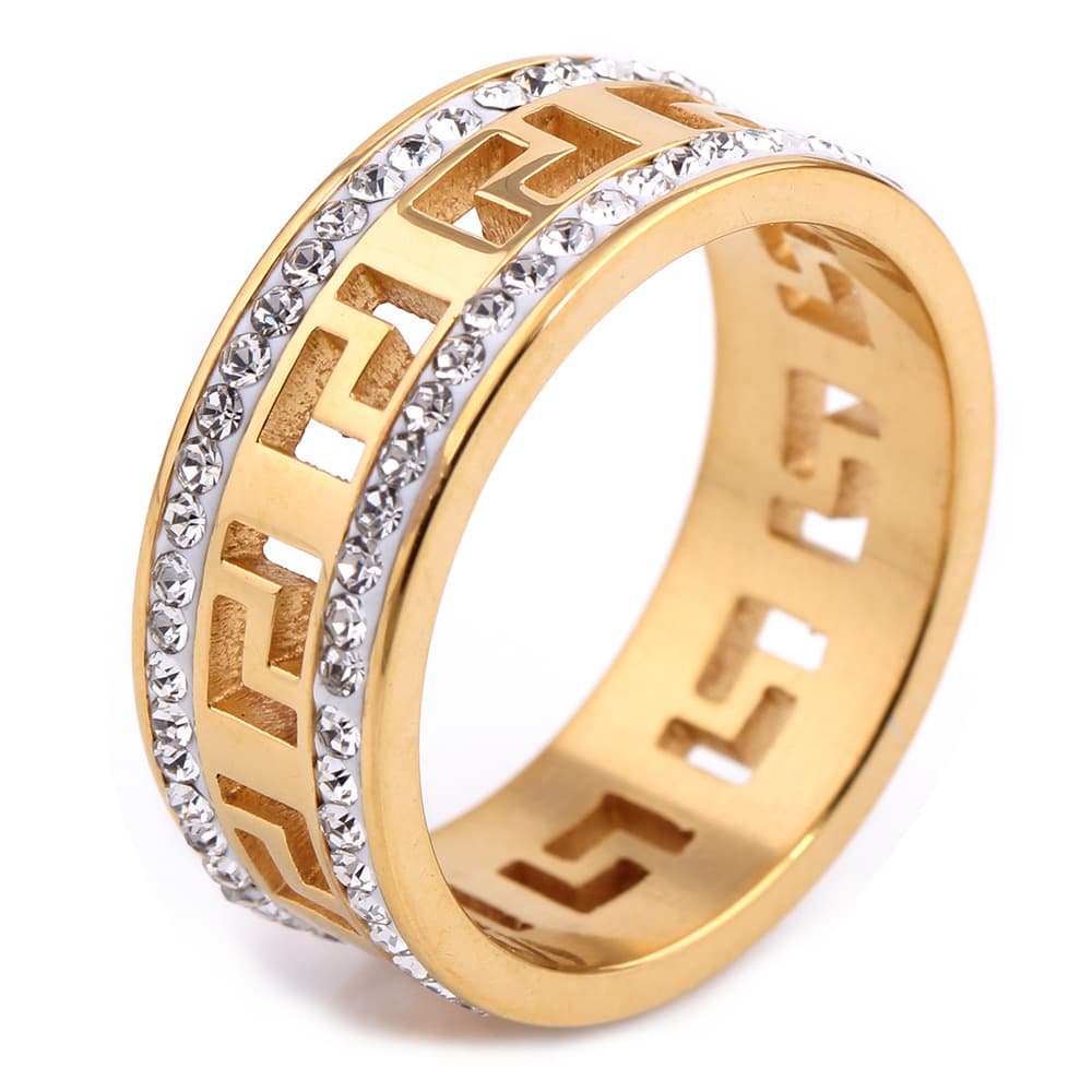 Designer Style Fashionable Hollow out Ring Personalized Double Rowed Diamond Set High Grade Ring for Women