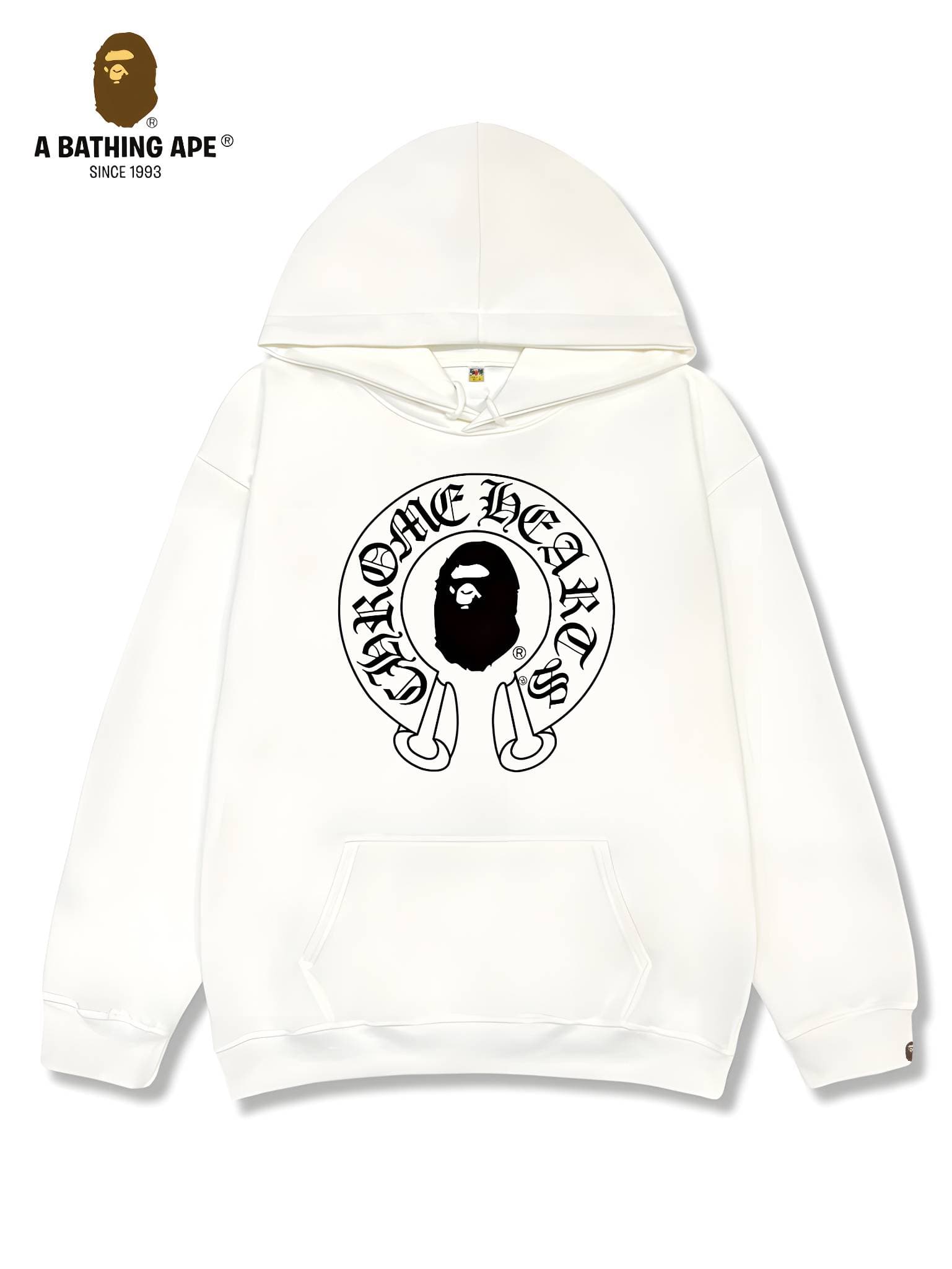 A Bathing APE BAPE-BAPE&Chrome Hearts Co Branded Ape Head Pattern Creative Letter Logo Printed Casual Fashion Hoodie Unisex