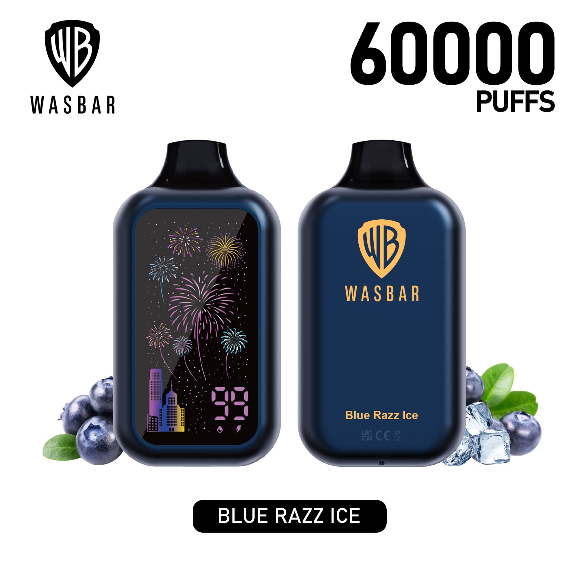 Wasbar 60000 Puffs 1PCS 2PCS 3PCS Puff 60K Cigarettes électroniques jetables avec affichage numérique Einweg Vape BilligE-zigaretten Fruit Ice Comb