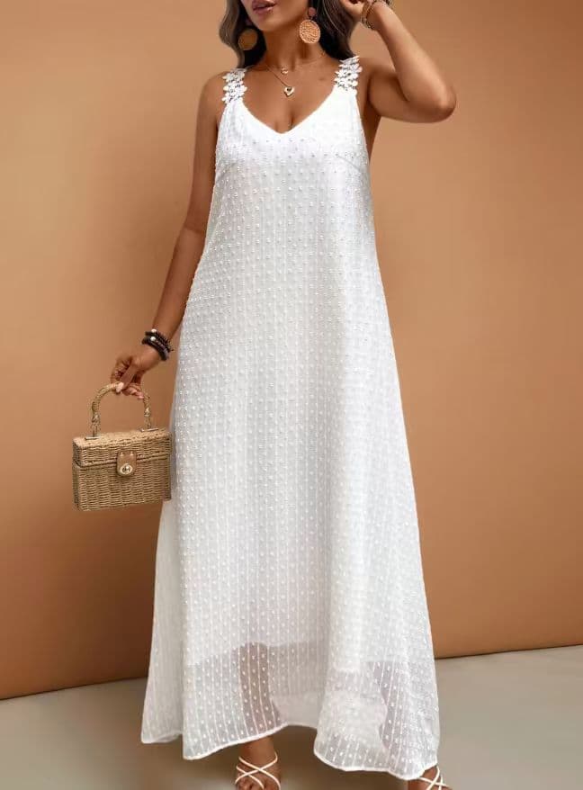 Plus Size Women's Vacation Lace Trim French Dress