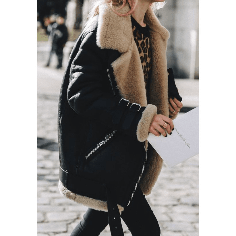 Women's new autumn and winter motorcycle deerskin lambskin coat women's lapel fur cotton coat