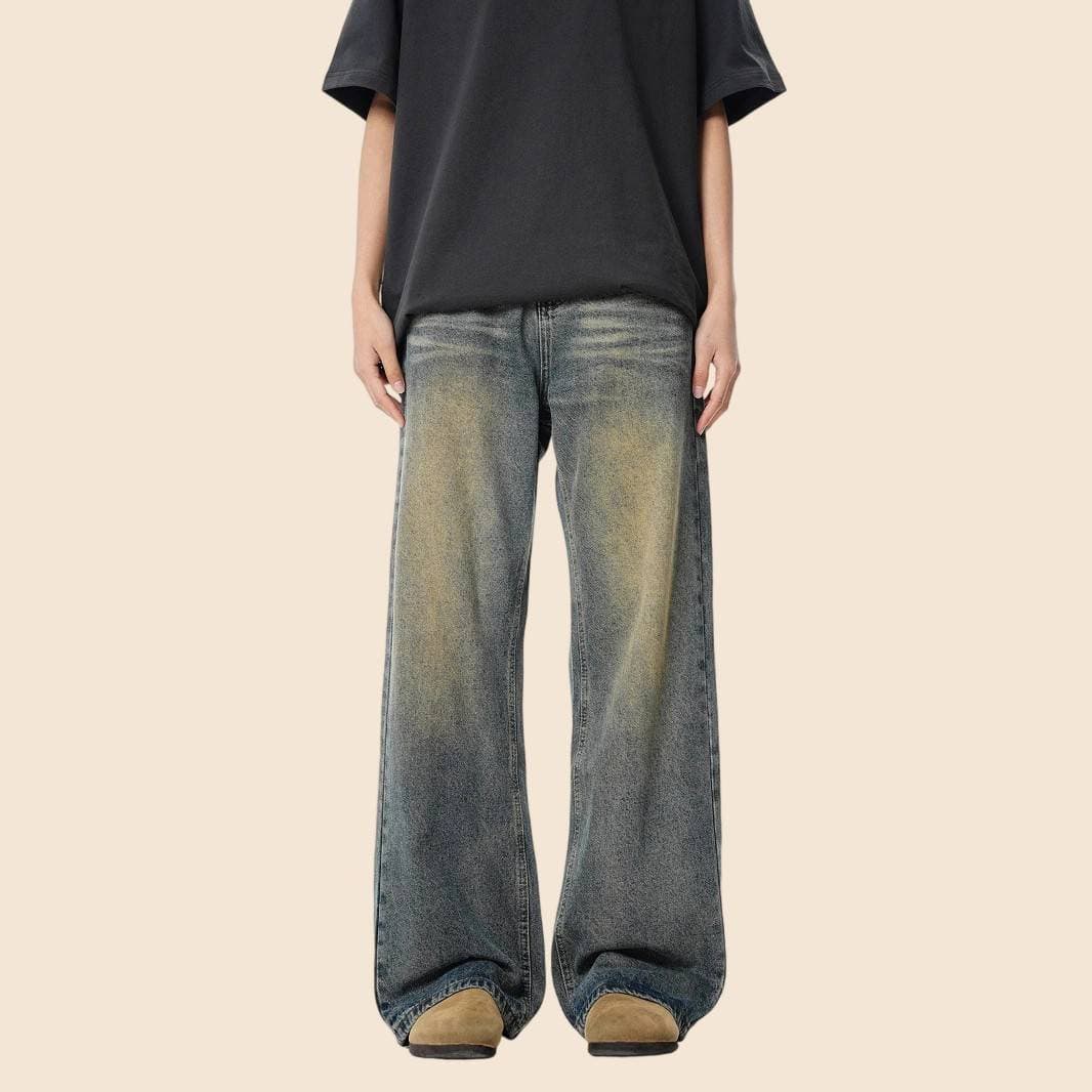 ​Vintage Washed Distressed Straight Leg Jeans For Men - Retro Loose Fit Denim Pants With High Waist & Street Style​