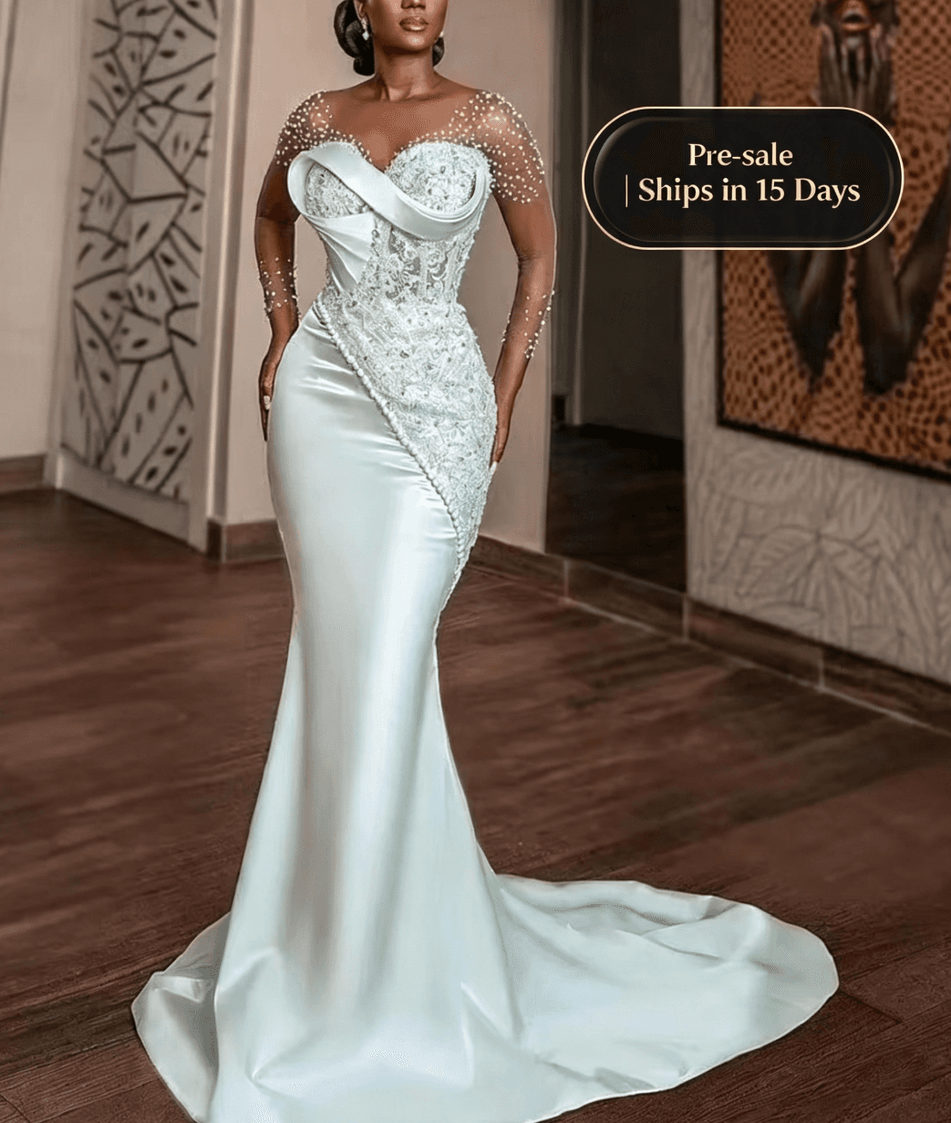 Women's Clothing White Long Sleeved Wedding Dress Slim Fitting Mermaid Style New Design Sexy Beauty Birthday Gown High End Pre-sale | Ships In 15 Days
