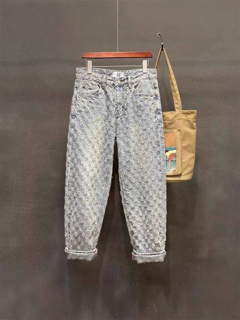 Men's Clothing High Street Jeans, Men And Women's Same Fashion Brand Jacquard All-matching Casual Loose Straight Couples Wide-leg Long Pants