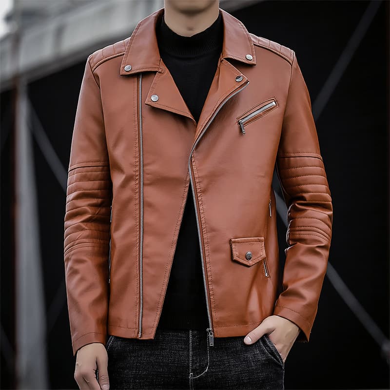 Men's Slim Biker PU Leather Jacket Lapel Suit Jacket