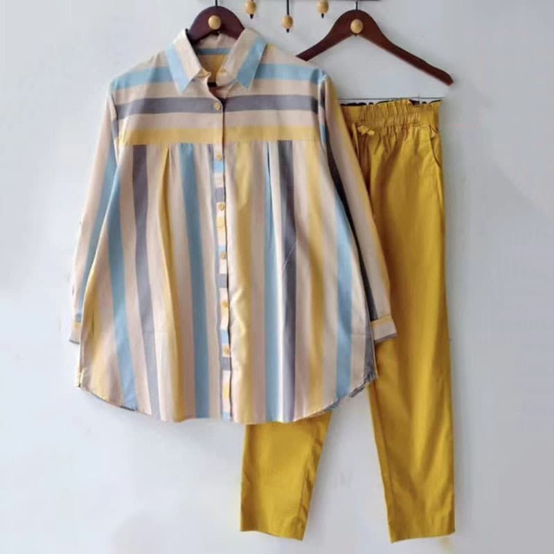 Women's spring and autumn large size loose fat MM striped POLO collar long-sleeved fashion sports suit two-piece suit