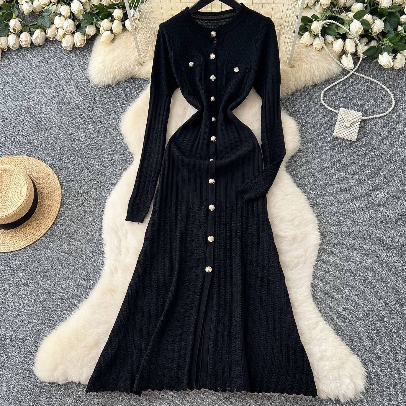Women's Clothing Knit Bodycon Dress – Elegant Round Neck Slit Dress For Women