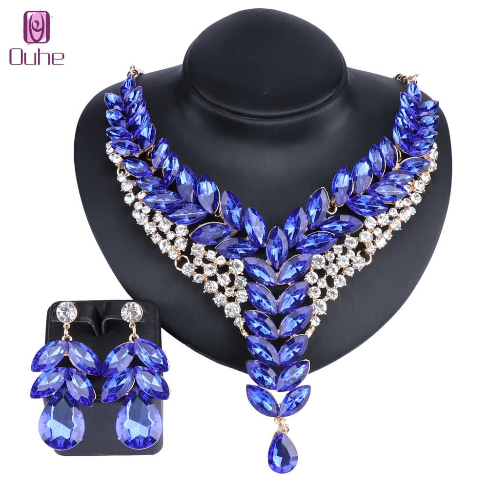 Women Crystal Wedding Jewelry Sets For Bride Party Costume Accessories Necklace Earring Jewellery Set