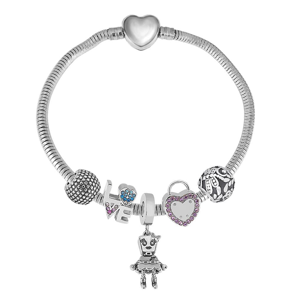 New Panjia Dora Titanium Steel For Women DIY Beaded Loose Bead Bracelet Heart Lock Ocean Cartoon Series Wholesale