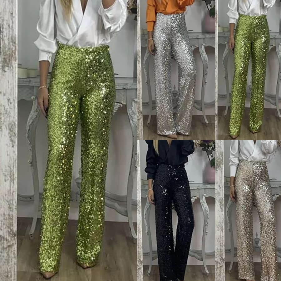 Women's Clothing Party sequin bell bottoms Casual slim-fit stretch multi-colored bell bottoms