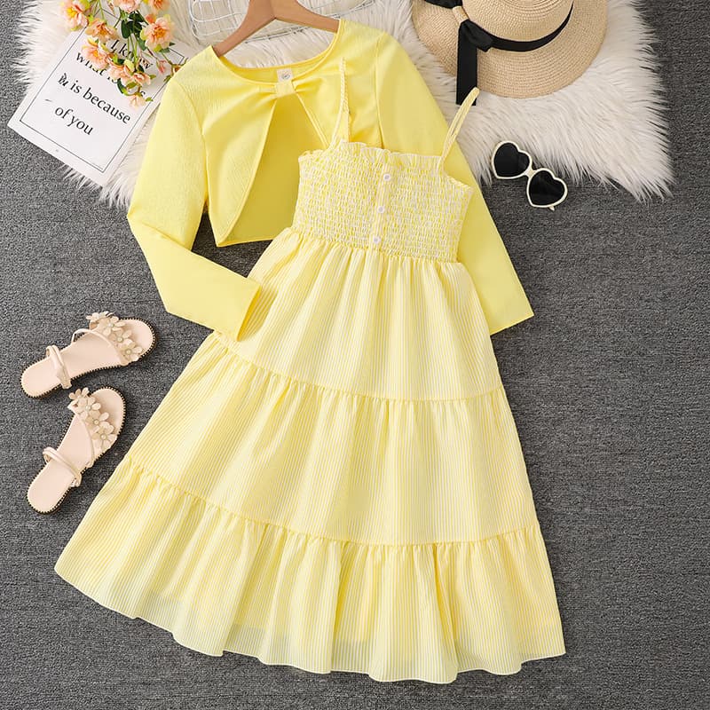 Spring Floral Print Sundress With Long Sleeved Jacket For Girls 8-16 Years Old Popular Style Young Girls Clothing
