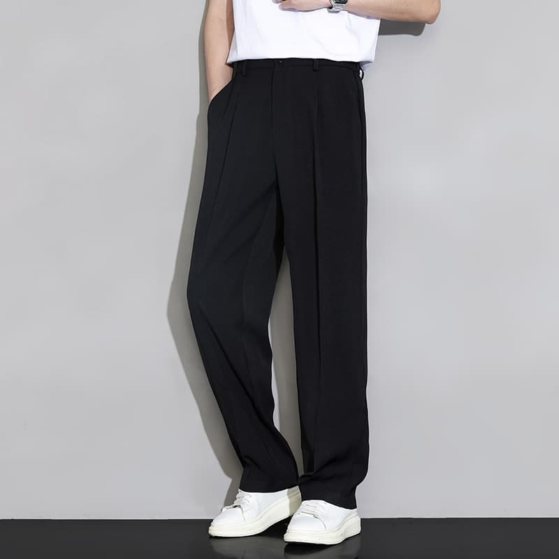 Men's Lightweight Ice Silk Dress Pants - Summer Wide Leg Straight Fit Linen-Like Comfortable Business Casual Trousers With Premium Drape