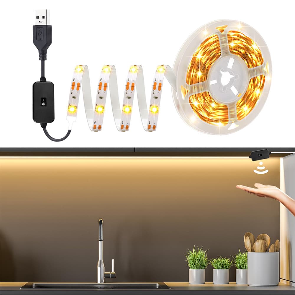 5V USB Smart Infrared Motion Sensor LED Strip Light, S-Shaped 2835 White Light, For Wardrobe Cabinet Lighting, Adjustable Brightness