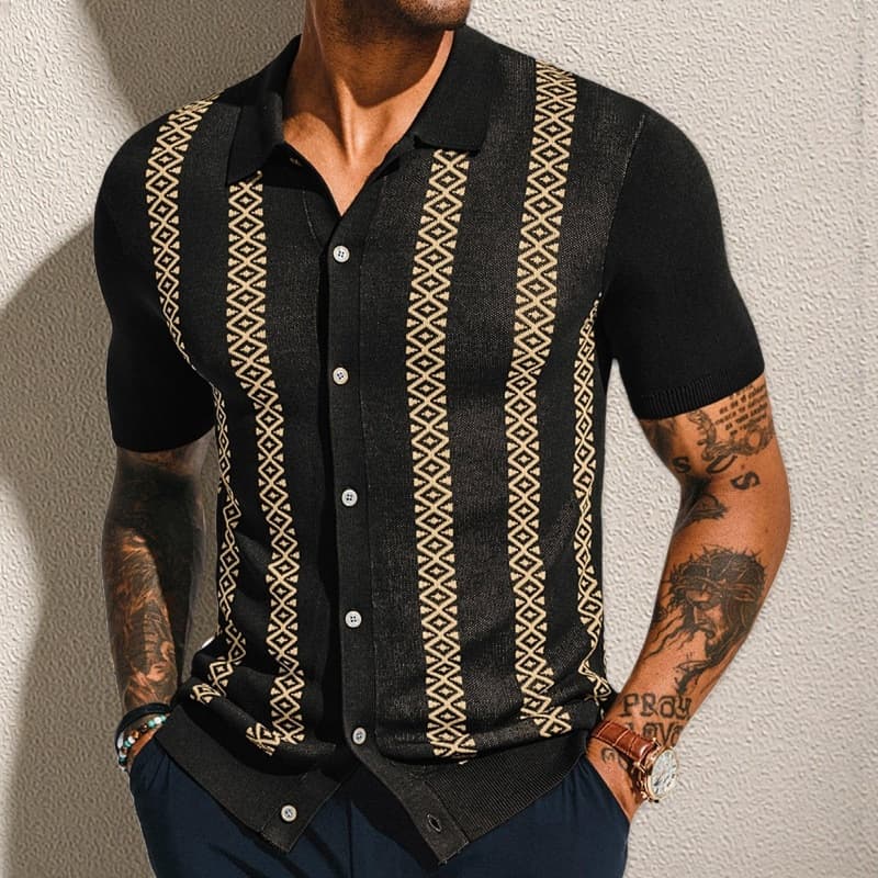 Men's Clothing Men's Summer Striped Jacquard Sweater Short Sleeved Cardigan Casual POLO Shirt SY0141