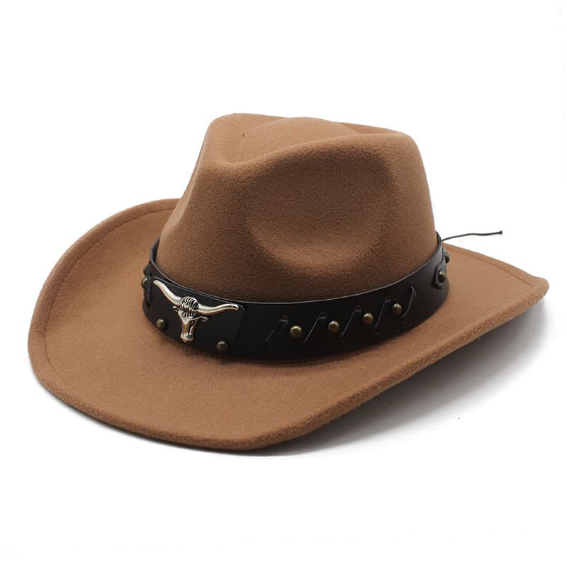 Unisex Cowboy hat woolen top hat overhang hat ethnic jazz hat