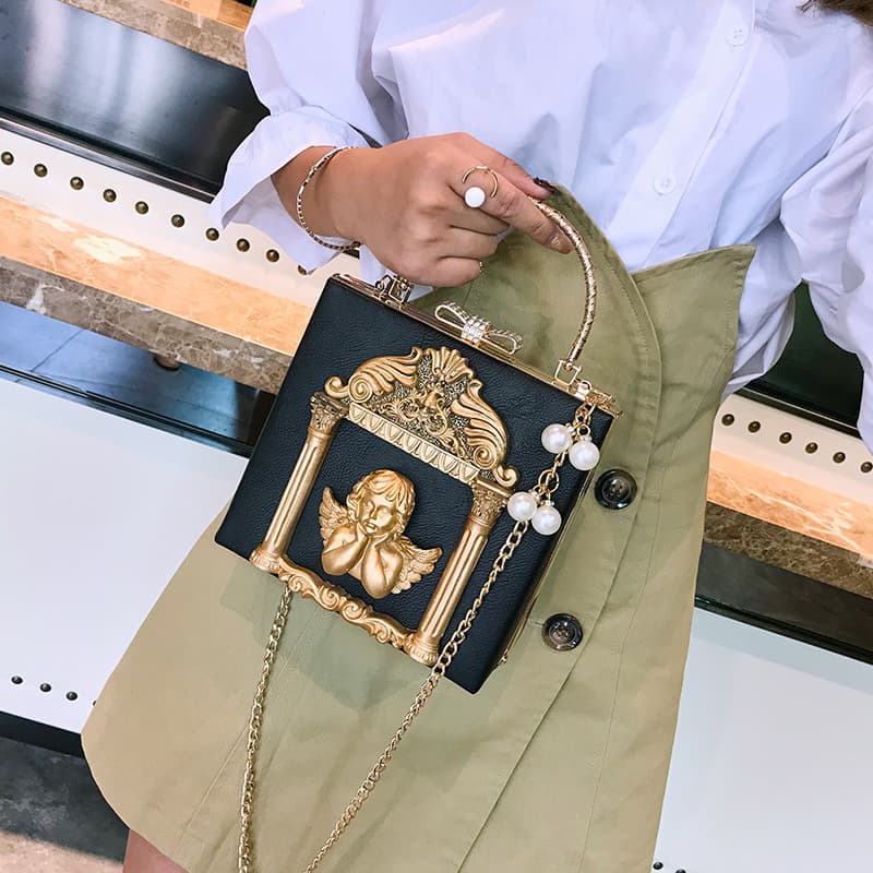 Handbag Small Bag Women's Baroque Angel Bag Embossed Tote Chain Case Bag Shoulder Bag