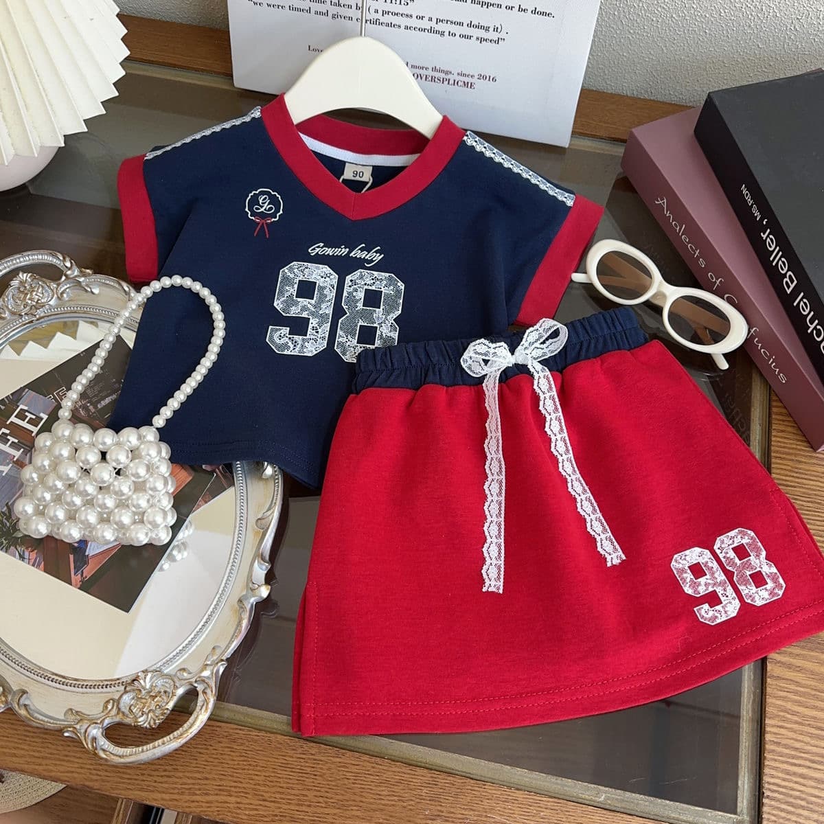 2025 Fashionable Trendy Girls' Summer Two-Piece Set: New Korean Style Letter Print Sleeveless T-Shirt And Short Skirt