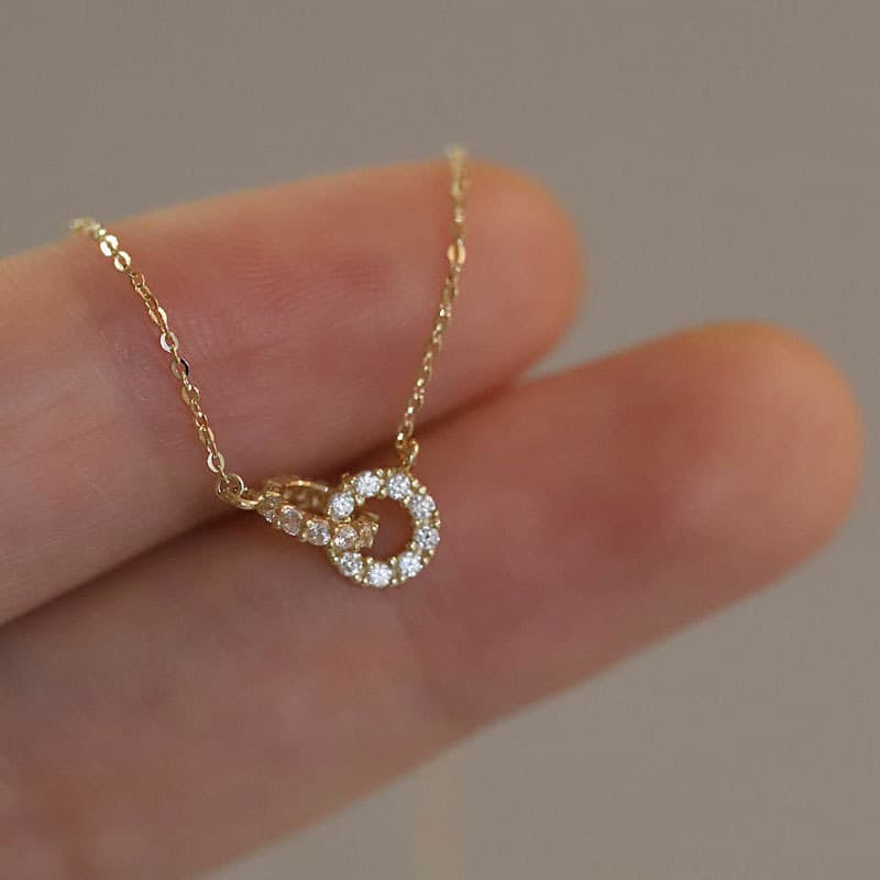 S Pure Silver Necklace Interlocking Double Ring Elegant Gold-Plated Light Luxury High-End New Ins Style Women's Clavicle