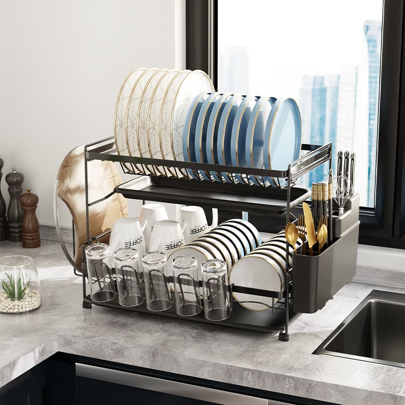 Kitchen Dishes Storage Rack Countertop Tableware Plate Drain Rack Basket Multifunctional Household Dish Storage Box