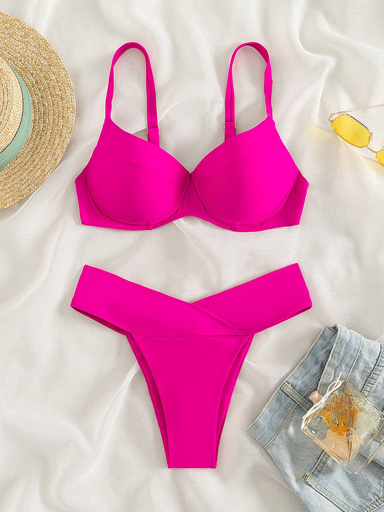 Women's Clothing New Bikini Solid Color Swimsuit Sexy Two Piece Swimsuit