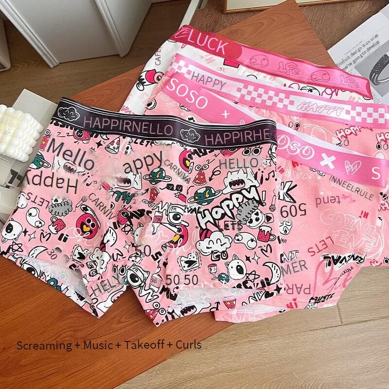 Men's Underwear Pure Cotton Four Corner Boys Cartoon Cute Macho Pink Boyfriend Bag Cotton Shorts