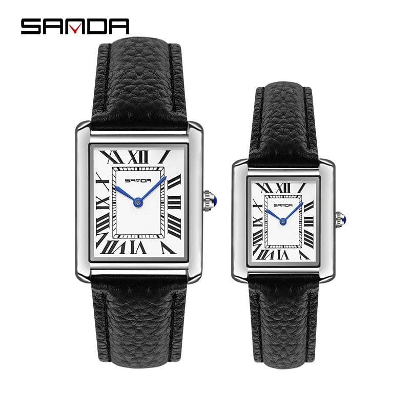 Montre Tank rectangulaire classique pour femme avec fermoir papillon, bracelet en cuir véritable, mouvement à quartz résistant à l'eau, design minimaliste pour un look décontracté