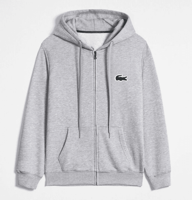 Sweat à capuche zippé décontracté et luxueux pour homme, couleur unie, avec logo crocodile brodé