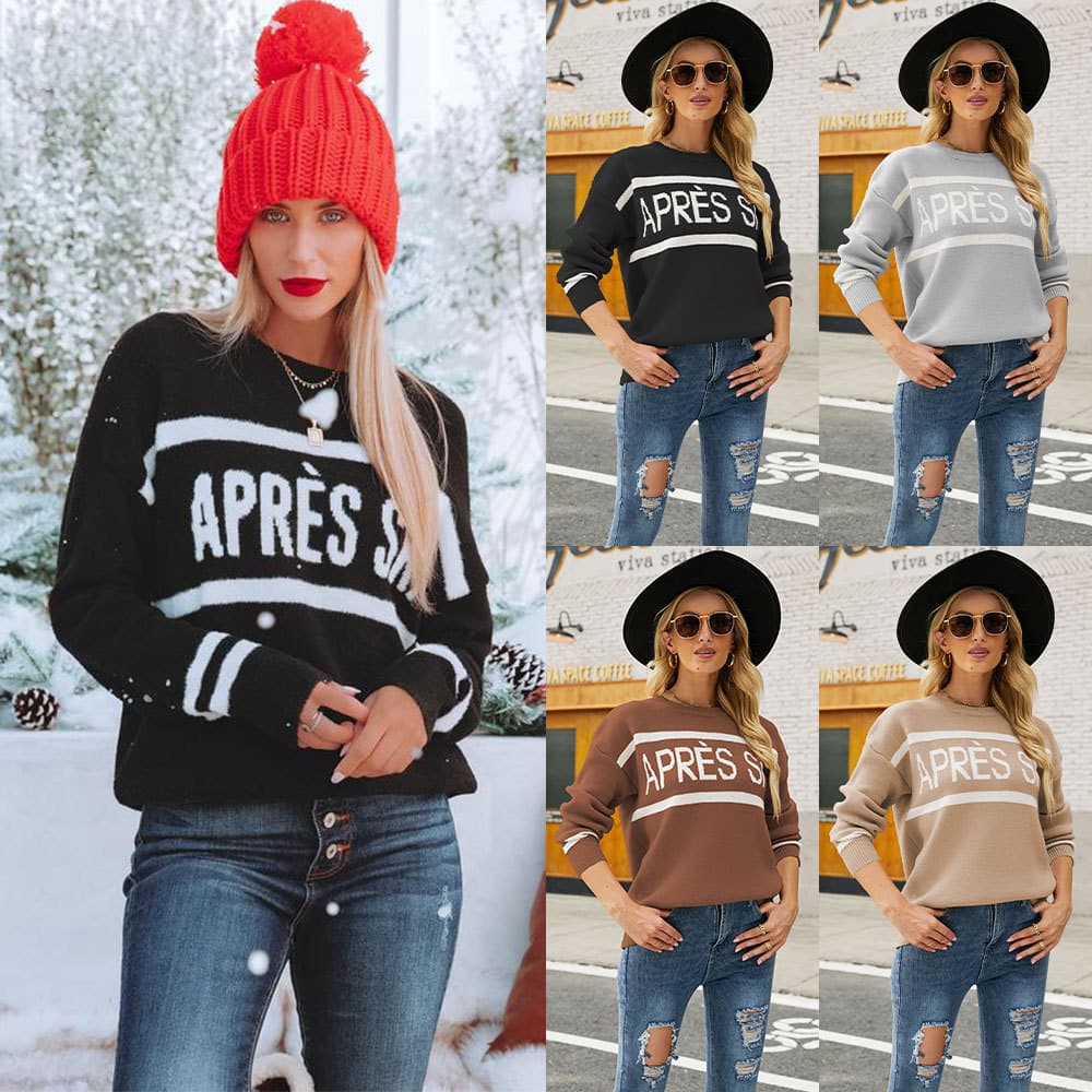 Women's New Round Neck Letter Printed Pullover Women's Sweater