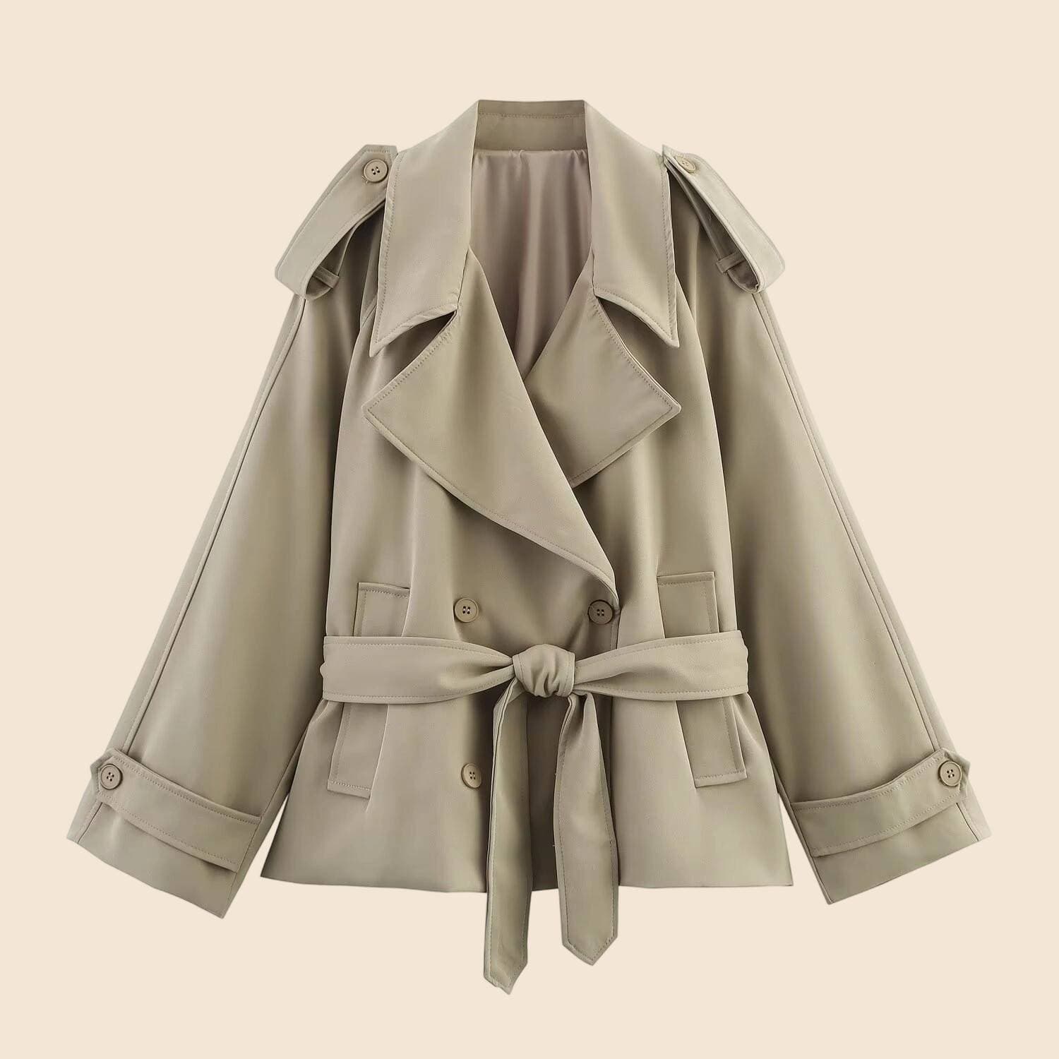 Elegant Belted Sleeveless Trench Coat - Pure Color Lightweight Polyester Blend With Double Breasted Design For Women's Office & Casual Wear (S/M/L)