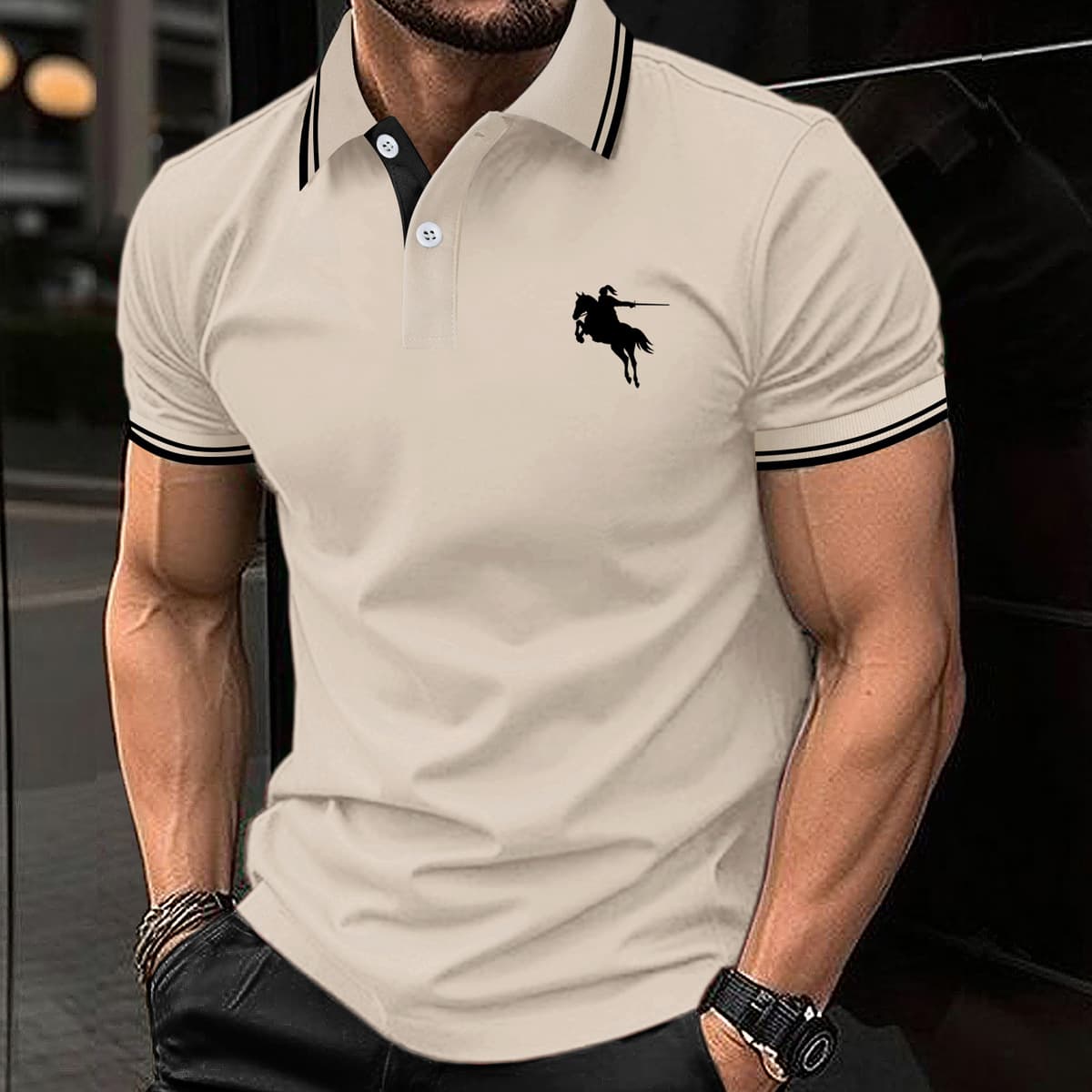 ​​"Men's Classic Fit Polo Shirt – Breathable Cotton Blend Short-Sleeve Top With Timeless American Style"​​