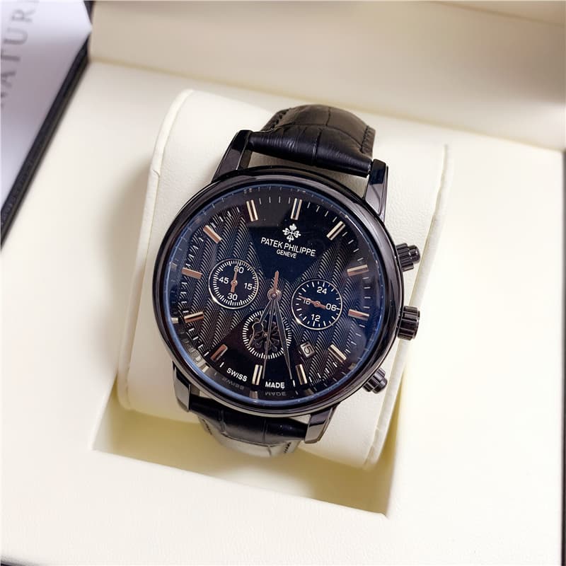 Montre de mode Patek Philippe pour homme, mouvement à quartz, bracelet en cuir, date d'affaires