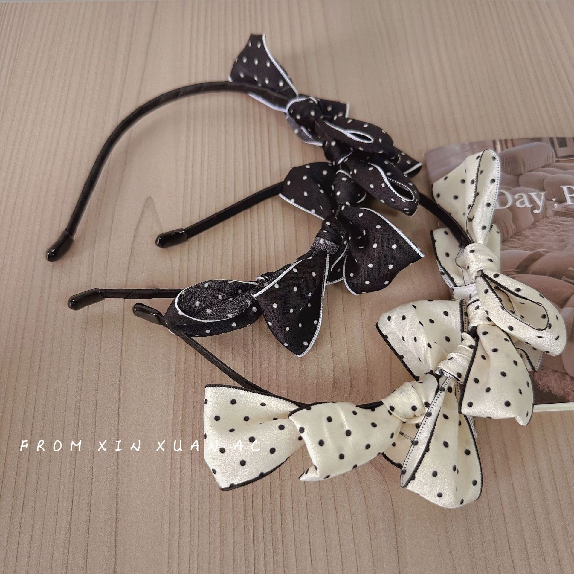Hairband Women's High-end Korean Style Fairy Wave Dot Bow Headband Sweet Simple Internet-famous Press Hairpin Non-slip Hairband