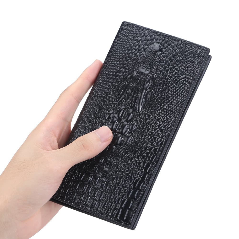 Men's Long Wallet, Personalized Design Crocodile Head Multi-card Slot Zipper Business Wallet