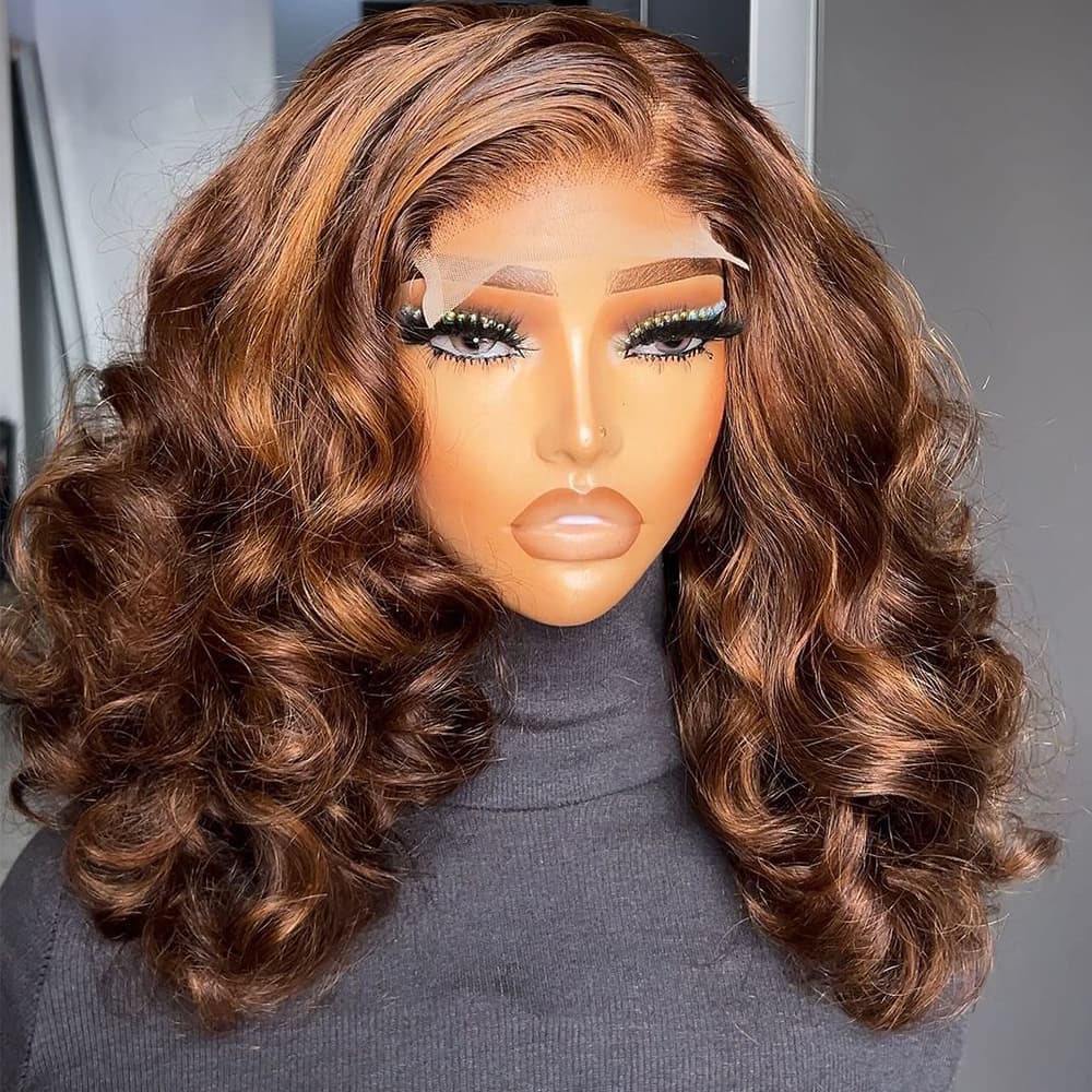 200 Density Bouncy Curl Highlight Honey Blonde Double Drawn Wig Human Hair 13x4 Lace Frontal Wig Preplucked Brazilian HD Transparent Wigs For Women