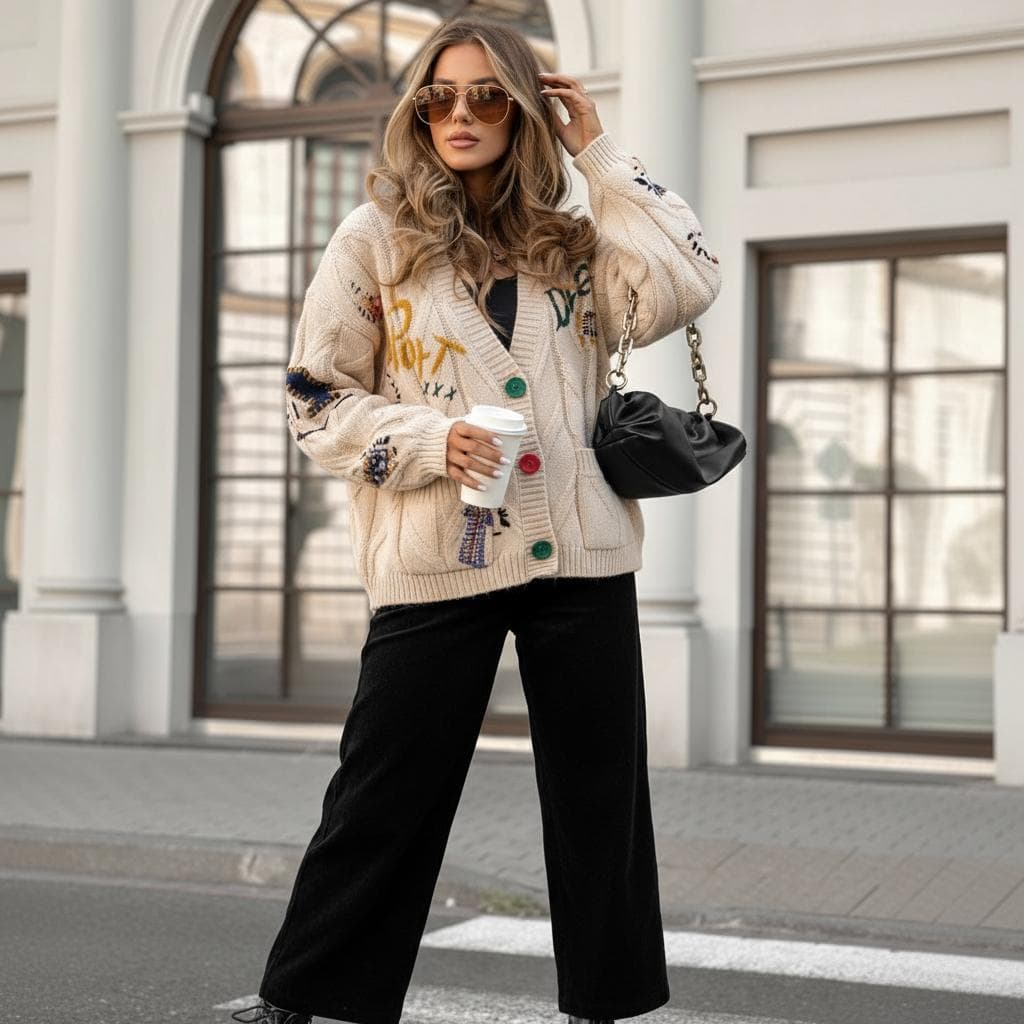 Women’s Clothing Fashion Suit Autumn New Korean Loose V Neck Knitted Sweater Top With Loose Drape Sports Straight Pants