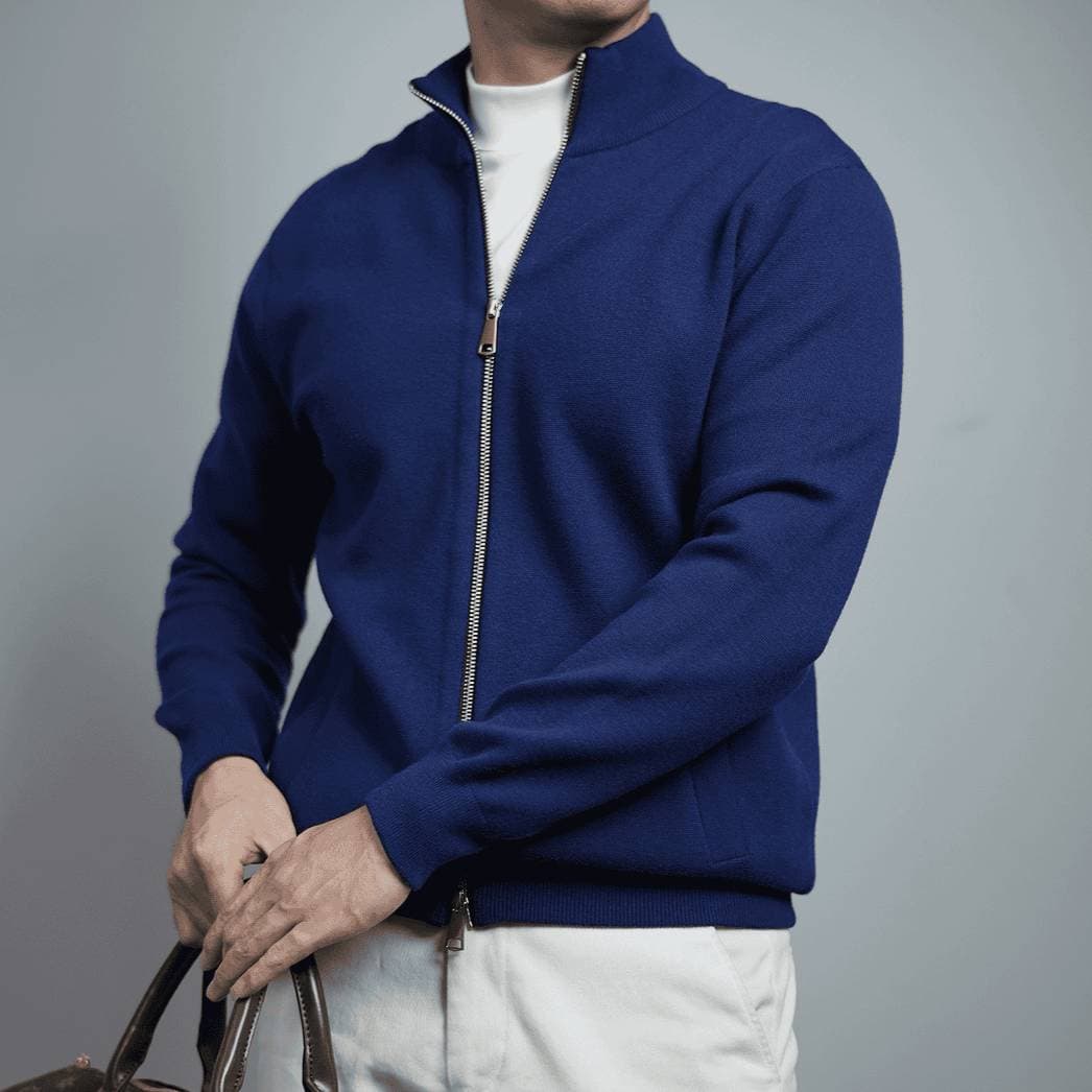 Men's Slim Fit Knit Cardigan Spring New Arrival Double Zipper Stand Collar Solid Color High End Comfortable Light Luxury Simple Outerwear