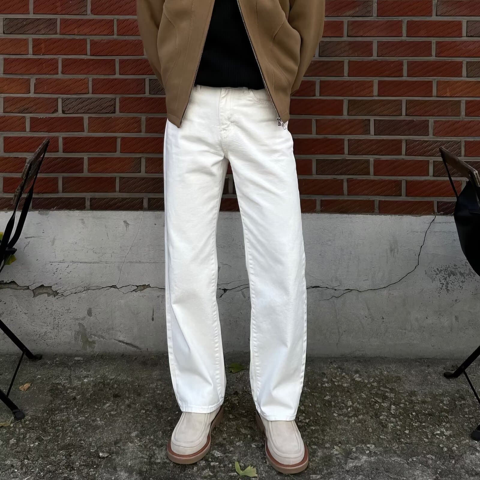 Men's High Street Black & White Wide-Leg Jeans – Retro Straight Fit, Relaxed Cotton Denim For Everyday Wear (Sizes 28-36)