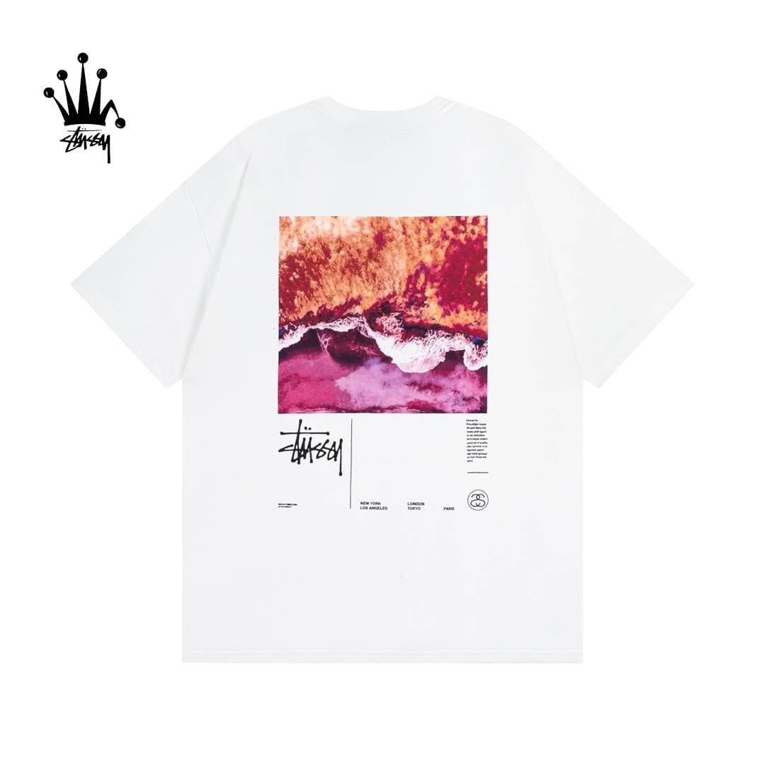 Stussy Dreamy Ocean Logo Printed Pure Cotton Short Sleeved T-shirt