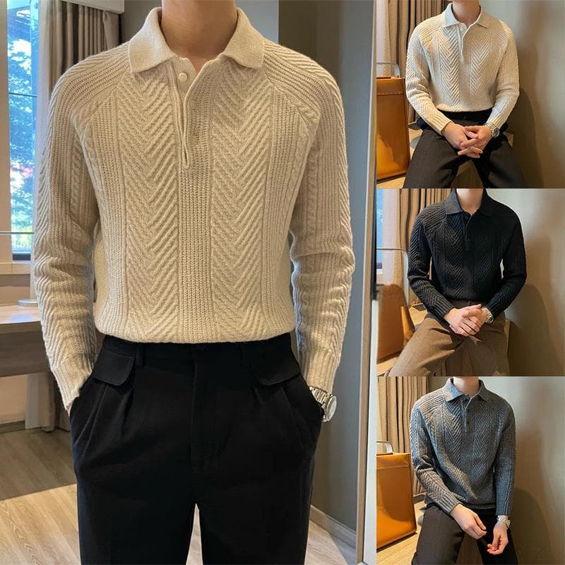 Men's Clothing Autumn And Winter New Polo Shirt Lapel Sweater Men's Light Luxury Business Style Warm Large Size