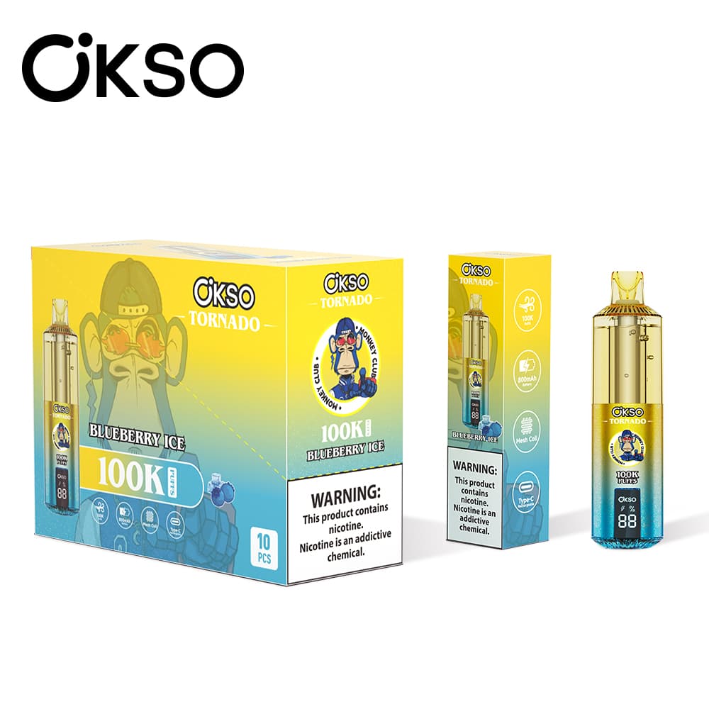 Cigarette électronique jetable OKSO Tornado Monkey Edition, 100 000 bouffées, 10 unités, 800 mAh, 12 saveurs fruitées, écran LED, saveur Myrtil