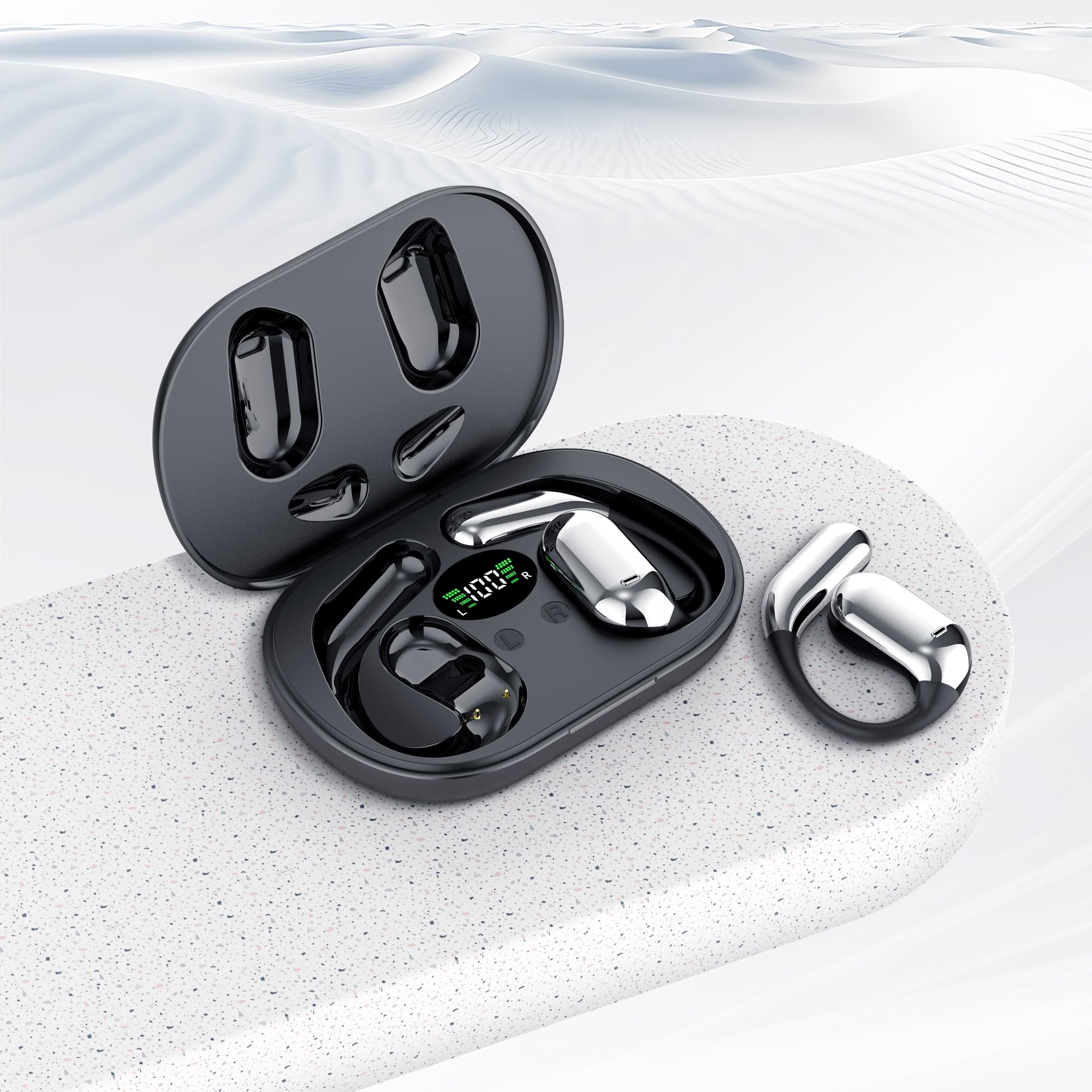 Open BT 5.4 Headphones, Wireless Earbuds Sport Over Earphones Built-in Mic with Hooks 50H Playtime Ear Buds LED Display