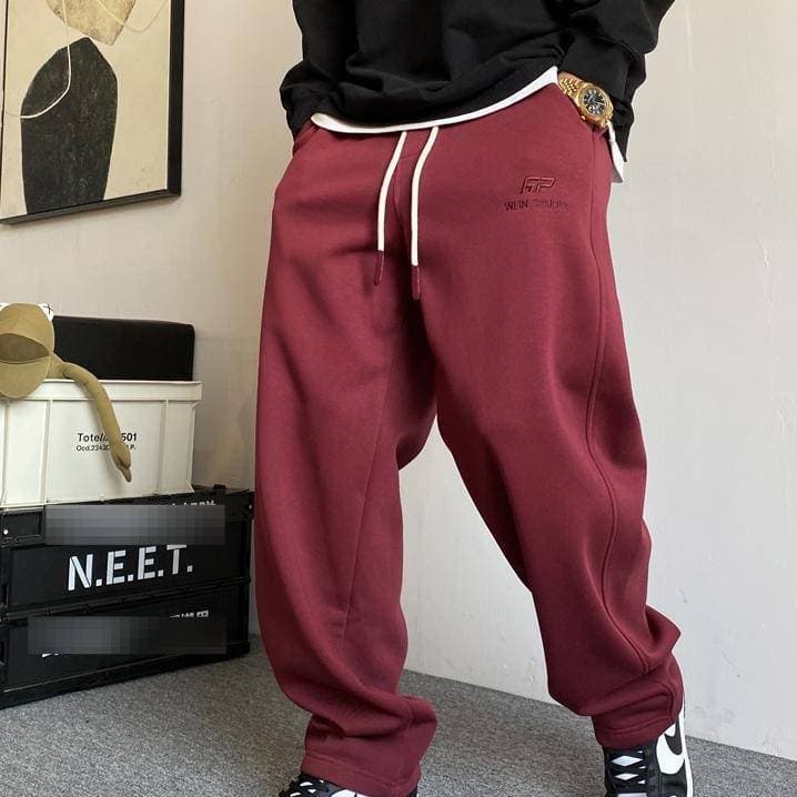 Men's Clothing ​​"Bordeaux Monarch Sweatpants – Plus-Size Lounge Kings With Street Cred"​​