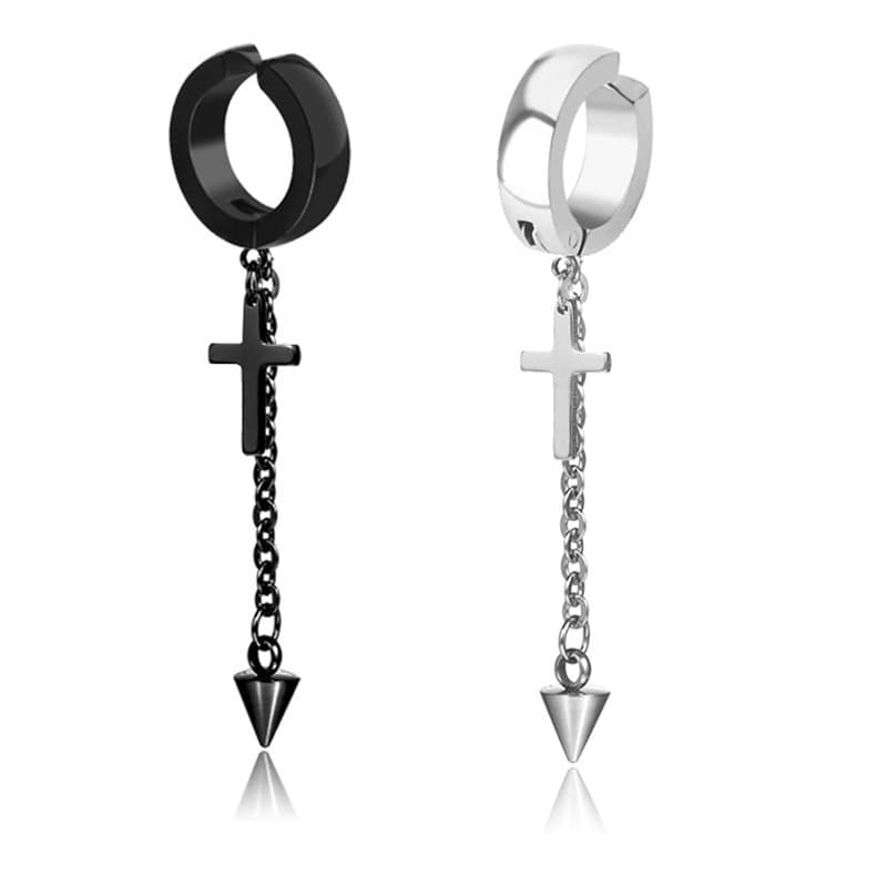 1PC Men Clip Earrings Hiphop Punk Hypoallergenic Titanium Steel Cross Earrings Ear Clip Without Piercing