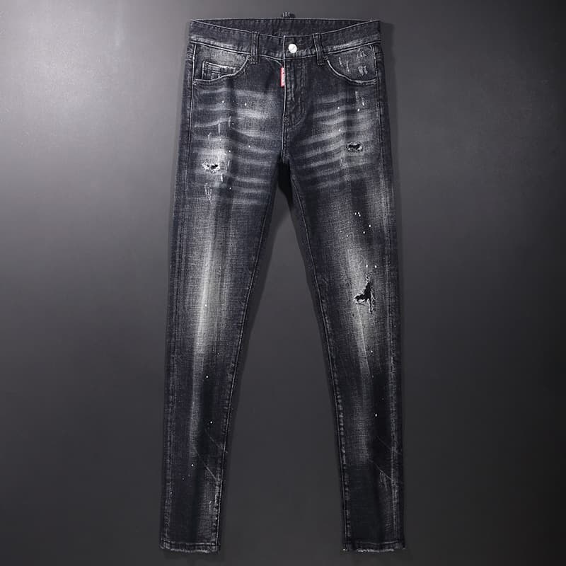 Men's Clothing European Station Trend New Style Ripped Slim Fit Slightly Elastic Paint Simple And Generous Youth Slim Feet Trend Men's Jeans