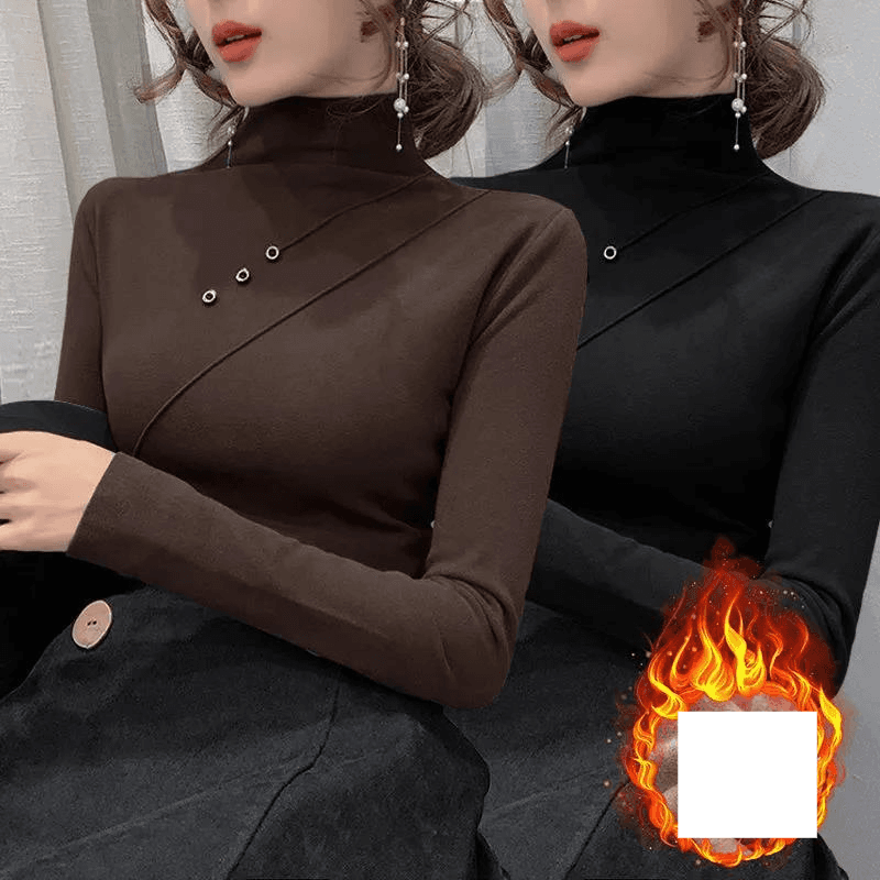 Women's velvet warm base shirt high neck with a slim-fit top