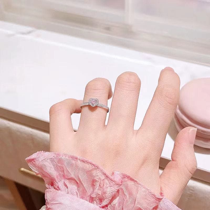 Popular simple silver powder diamond ring heart shaped colored diamond opening full circle 50 points moissanite ring jewelry