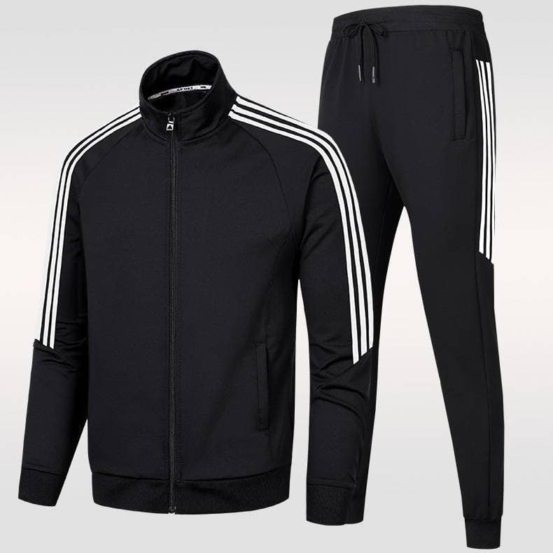 ​Men's Sportswear Set - Classic 3-Stripe Track Jacket & Jogger Pants, Cotton-Blend Comfort For School & Casual Wear​