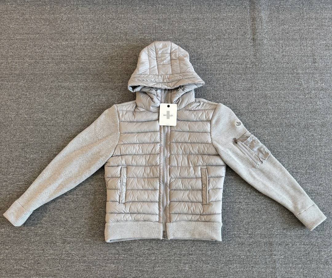 Doudoune matelassée hybride à manches en maille Monncler pour homme, capuche zippée, tissu mixte