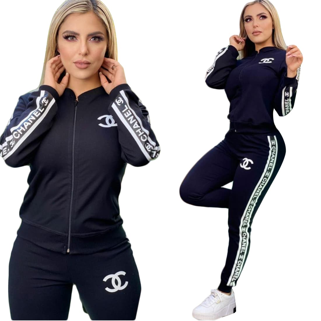 Vêtements pour femmes, ensemble deux pièces imprimé mode voyage, stock prêt